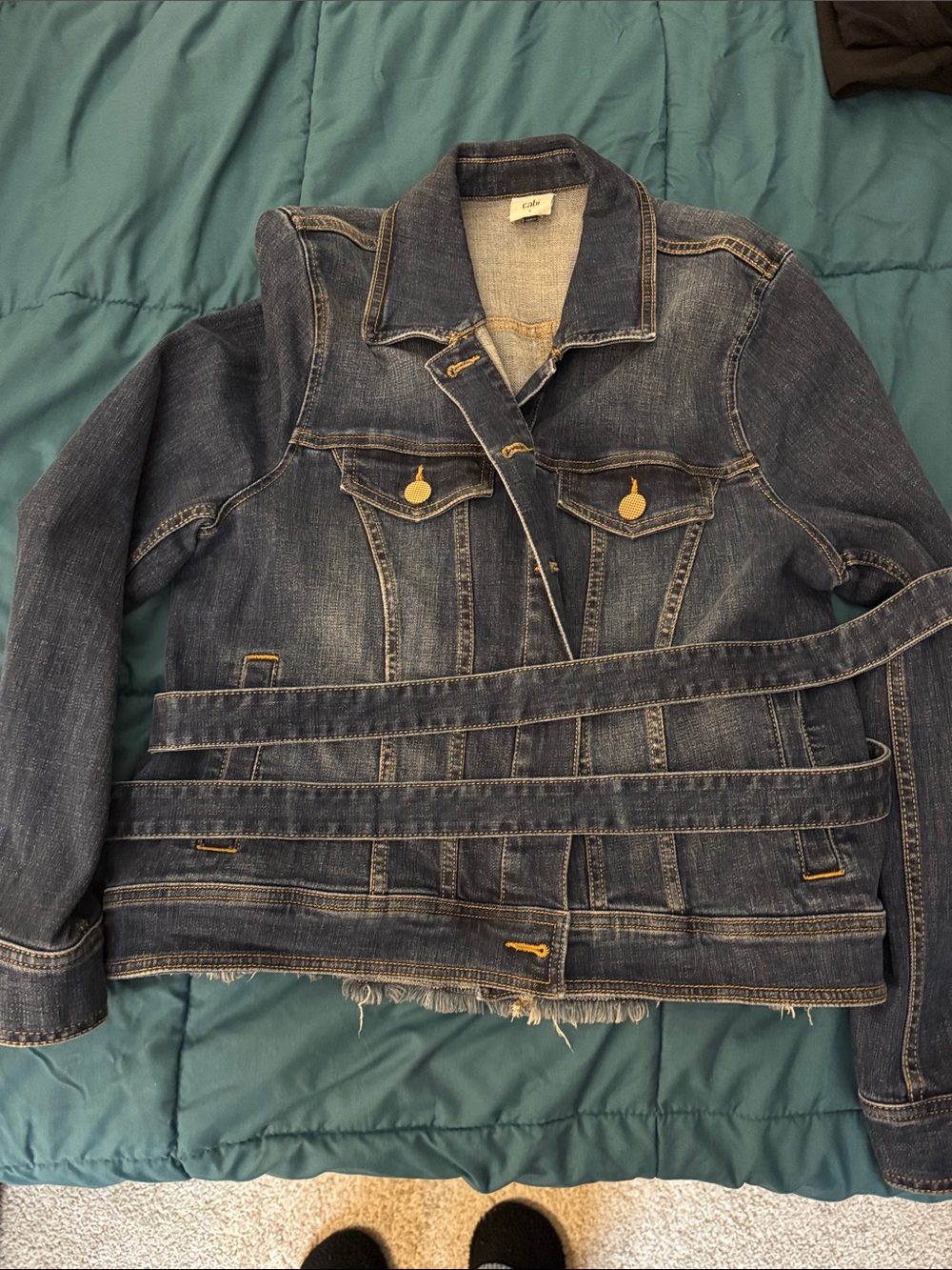 CAbi Dark Indigo Denim Jacket with Waist Tie